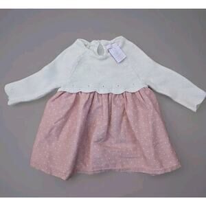 shabby‎ chic Dress Polka dot White/Pink Knit Size 3/6 Months